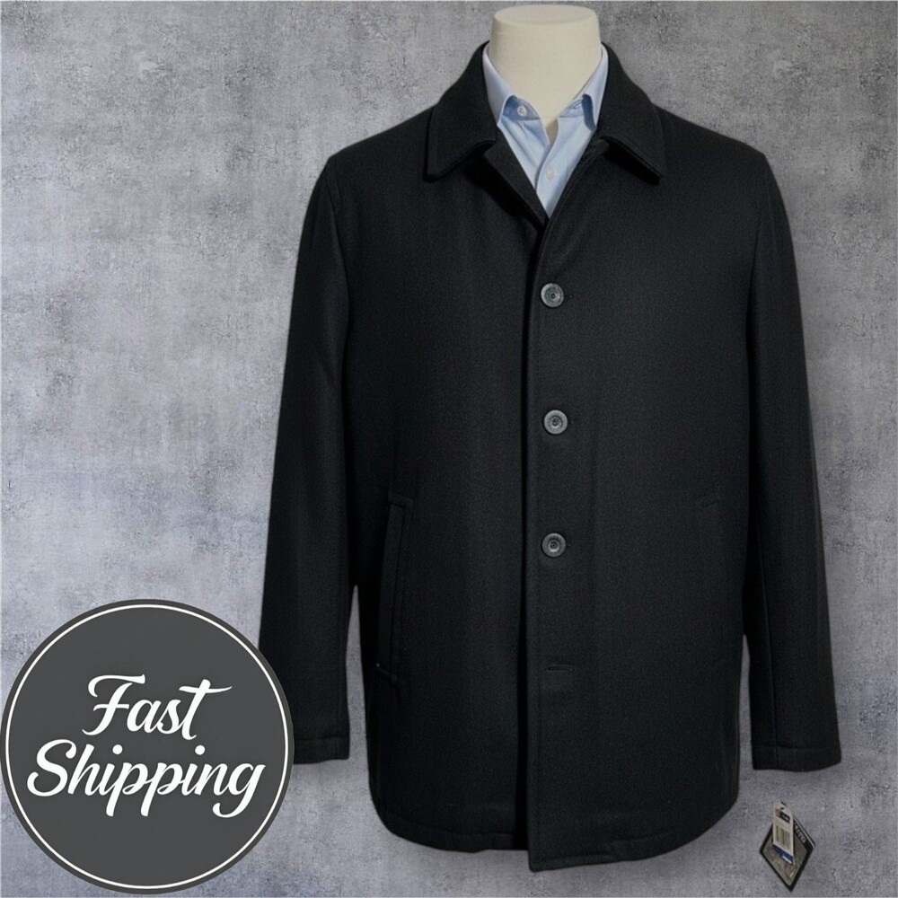 CHAPS Men's XL Wool Blend Overcoat Padded Coat Topcoat Black